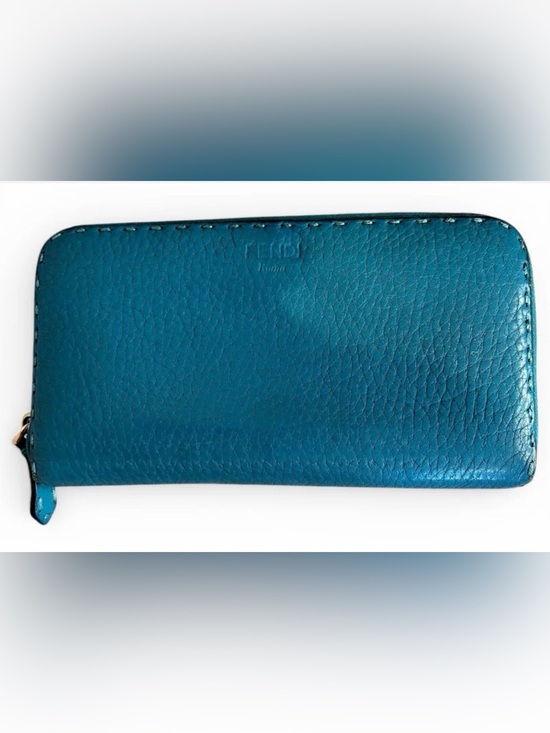 Fendi Handbags - Fendi Selleria Roman Leather Large Zip around wallet. Teal/Peacock Blue
